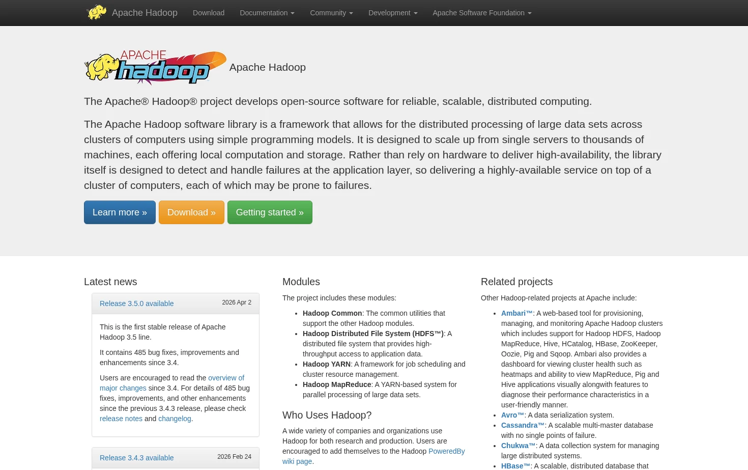 Apache Hadoop 页面快照
